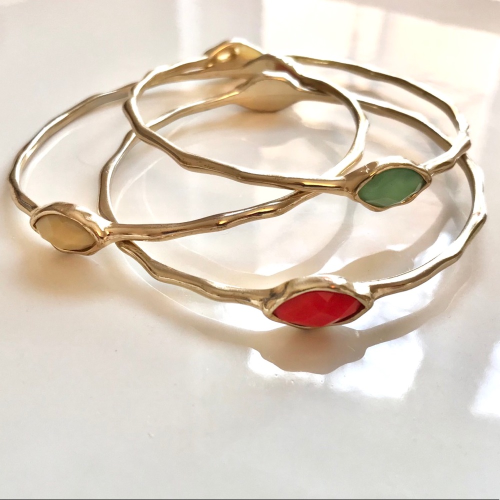 Multi-Colored Stone Bangle Bracelets (Set of 3)